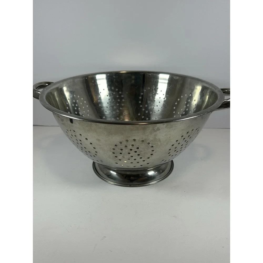 Vintage Stainless Steel Colander  With Base and Handles 15